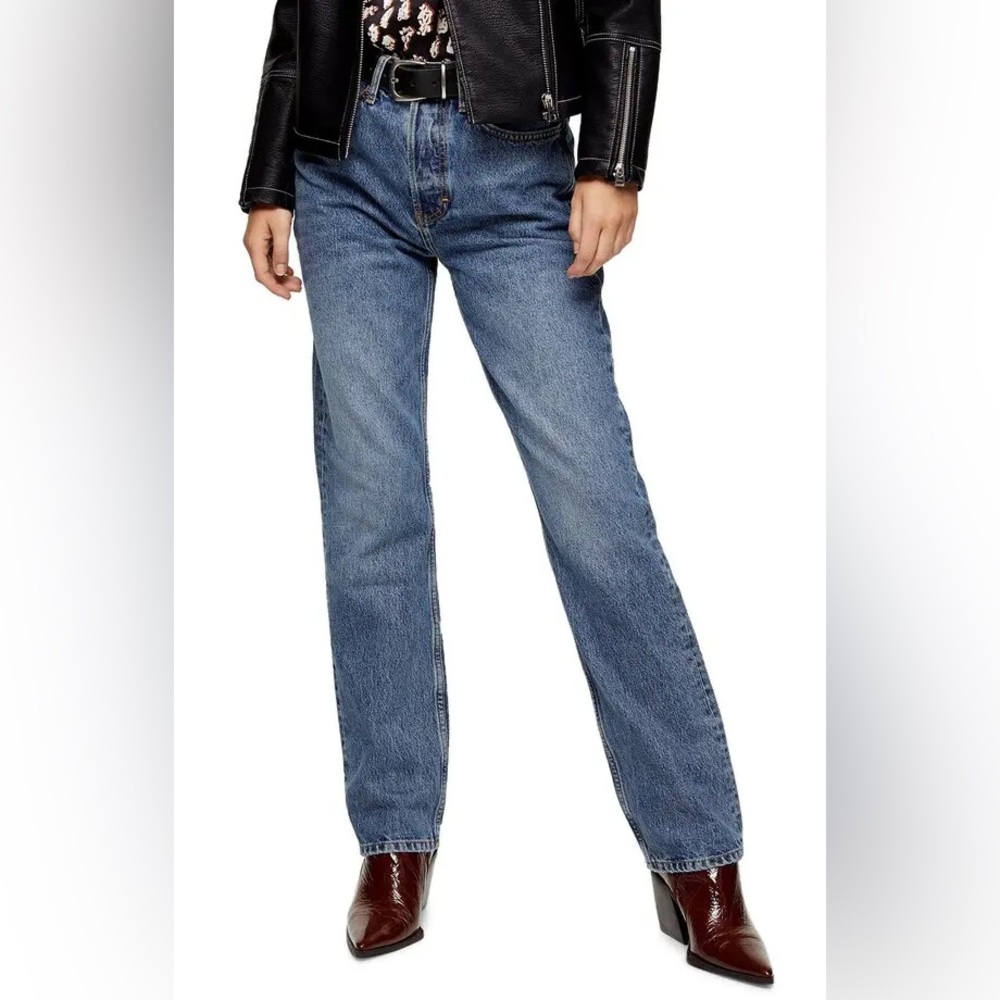 Topshop Dad Jeans W28 L32 Blue High Rise Straight Leg Denim